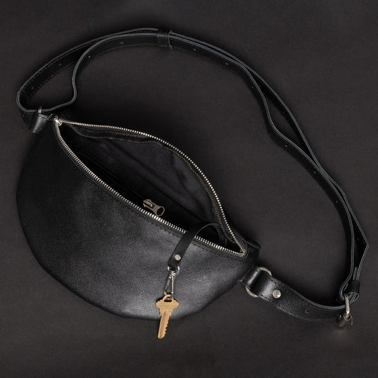 Nexus Leather Belt Bag-Saffiano Black Verified Leather