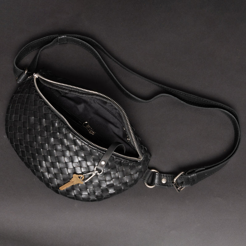 Nexus Woven Leather Belt Bag-Woven Black Verified Leather