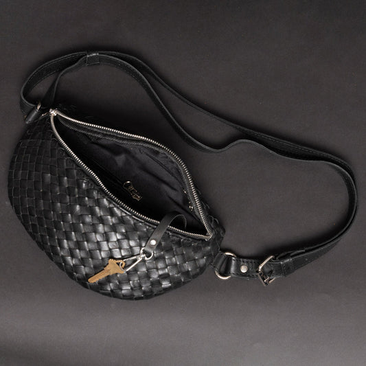 Nexus Woven Leather Belt Bag-Woven Black Verified Leather