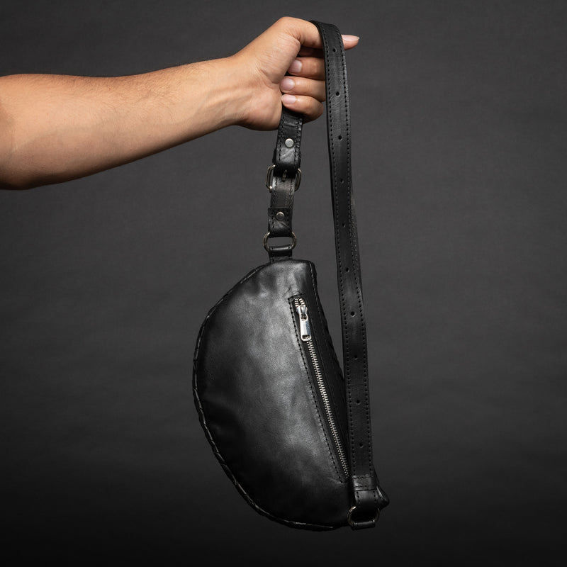 Nexus Woven Leather Belt Bag-Woven Black Verified Leather
