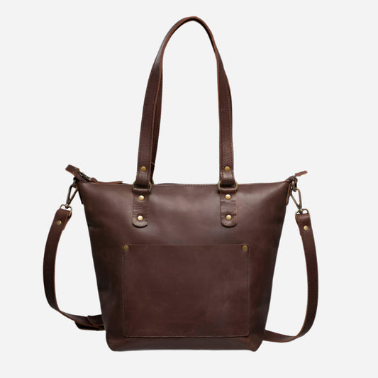 Crossbody Leather Tote - Saddle Dark Verified Leather