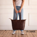 Crossbody Leather Tote - Saddle Dark