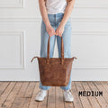 Crossbody Leather Tote - Saddle Dark