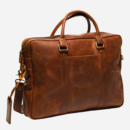 Slim Leather Briefcase 15" - Saddle Brown