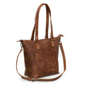 Crossbody Leather Tote - Saddle Brown