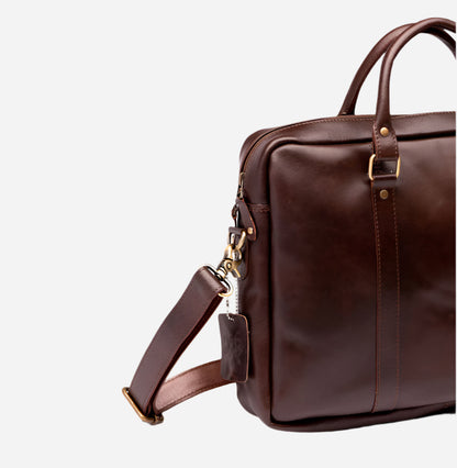 Slim Leather Briefcase 15" - Saddle Brown