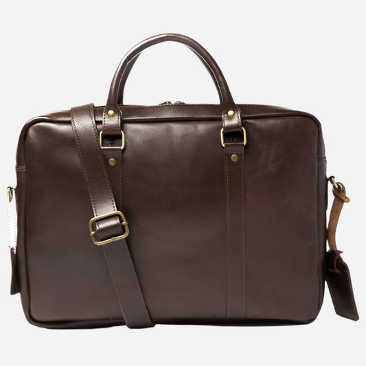 Slim Leather Briefcase 15" - Antique Brown Verified Leather