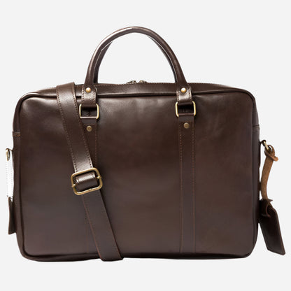 Slim Leather Briefcase 15" - Saddle Brown