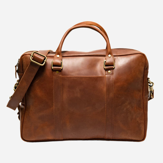 Slim Leather Briefcase 15" - Saddle Brown Verified Leather