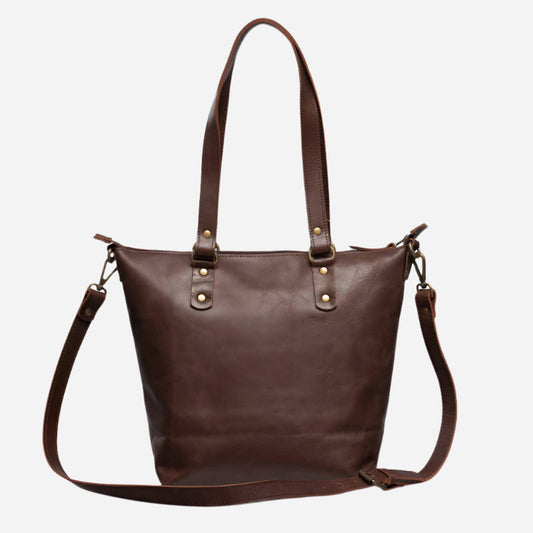 Crossbody Leather Tote - Saddle Dark Verified Leather