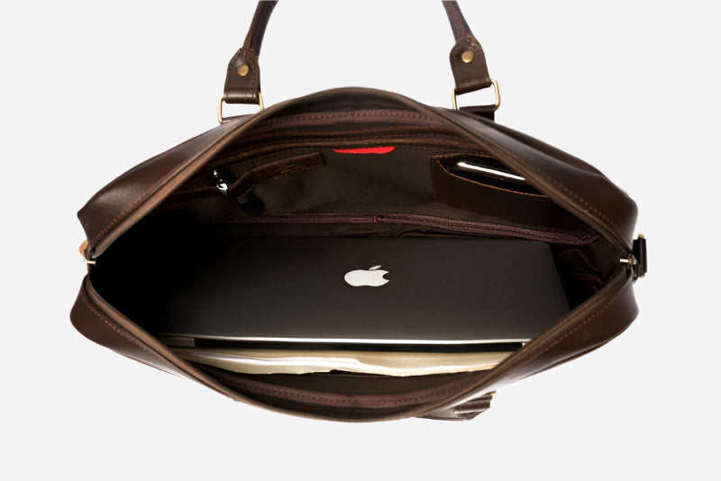 Slim Leather Briefcase 15" - Saddle Brown