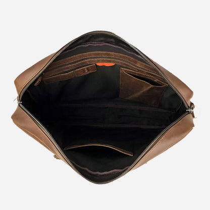 Slim Leather Briefcase 15" - Saddle Brown