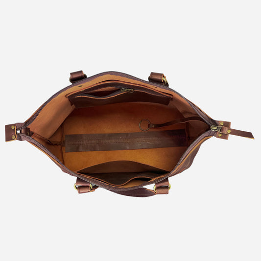 Crossbody Leather Tote - Saddle Brown Verified Leather