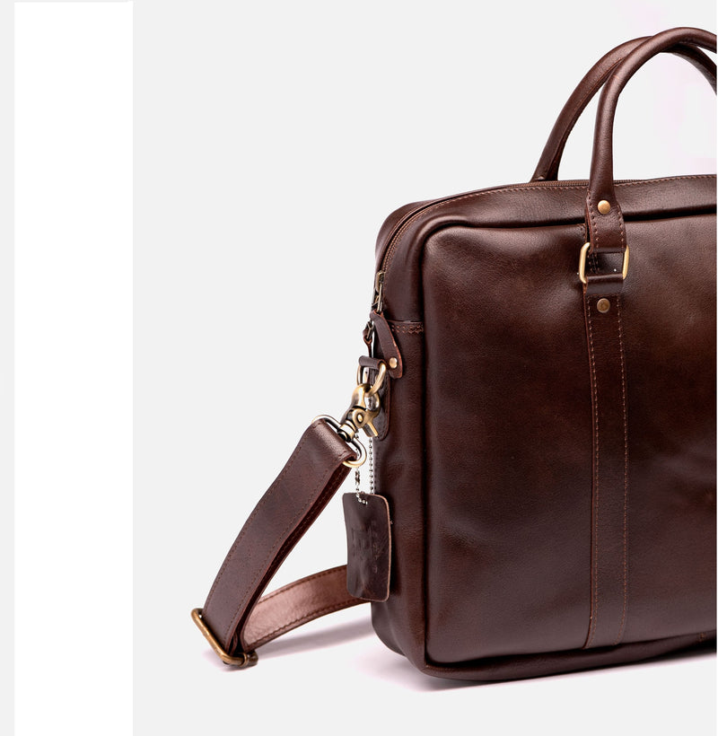 Slim Leather Briefcase 15" - Antique Brown Verified Leather