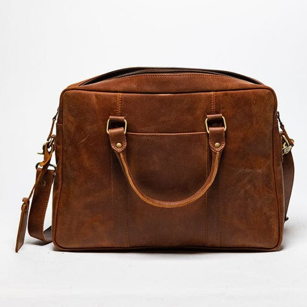 Slim Leather Briefcase 15" - Saddle Brown
