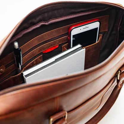 Slim Leather Briefcase 15" - Saddle Brown