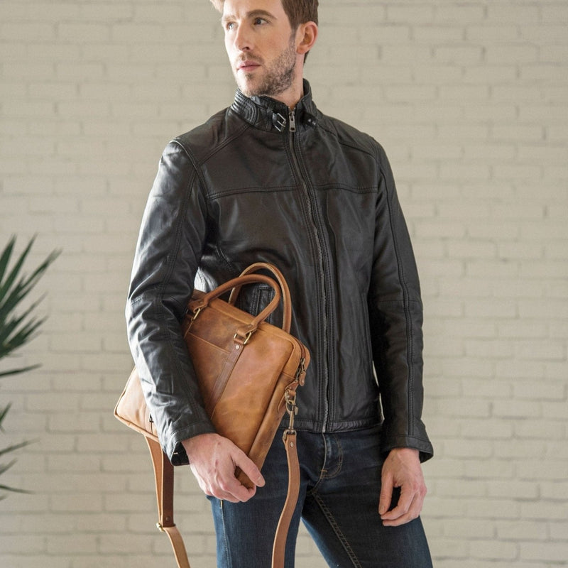 Slim Leather Briefcase 15" - Saddle Brown