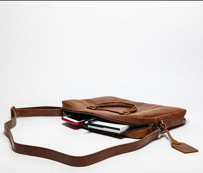 Slim Leather Briefcase 15" - Antique Brown Verified Leather