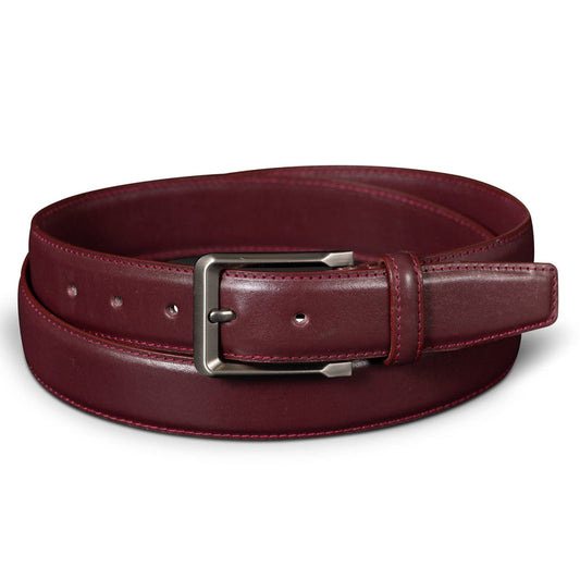 Single-Stitch Leather Belt - Burgundy Verified Leather
