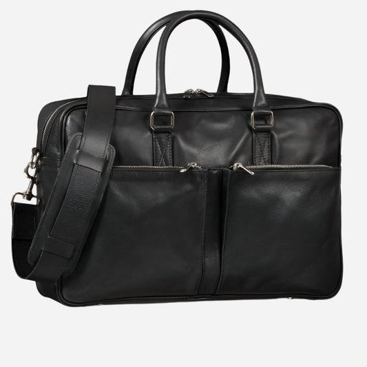 Slim Leather Briefcase 17" Antique Black Verified Leather