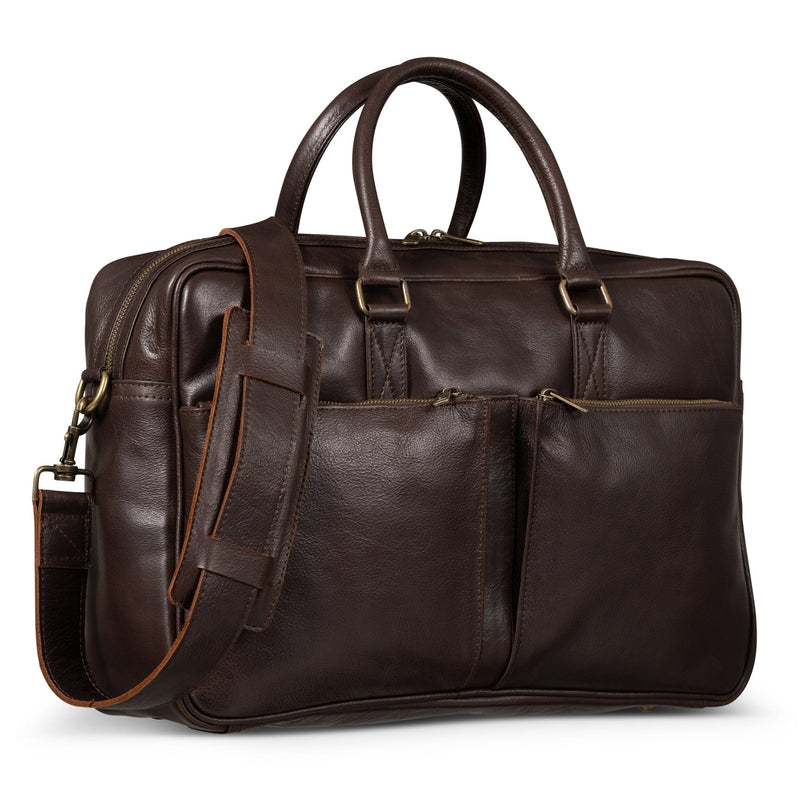 Slim Leather Briefcase 17" Antique Black Verified Leather