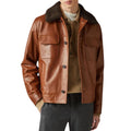 Brown Shearling Collar Leather Jacket