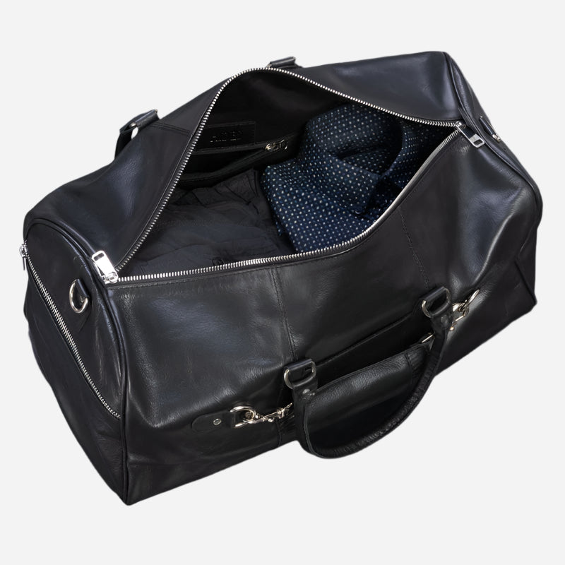 Traveler 45L Leather Duffle - Black Verified Leather