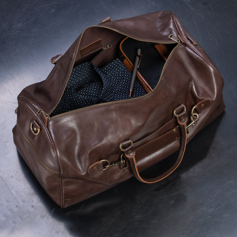 Traveler 45L Leather Duffle - Antique Brown Verified Leather
