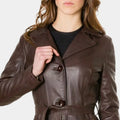 Vintage Women’s Belted Brown Leather Long Coat