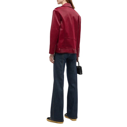 Womens Maroon Leather Asymmetrical Jacket Verified Leather