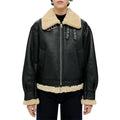 Womens Black Aviator Shearling Leather Jacket