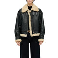 Womens Black Aviator Shearling Leather Jacket