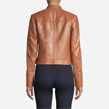 Katherine Brown Leather Moto Cropped Jacket
