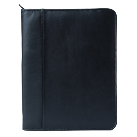 Zip-Up Leather Padfolio - Black Verified Leather