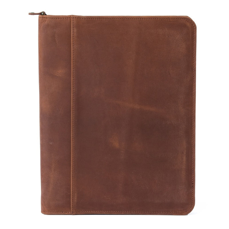 Zip-Up Leather Padfolio - Saddle Verified Leather