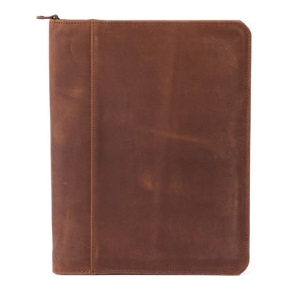 Zip-Up Leather Padfolio - Saddle Verified Leather