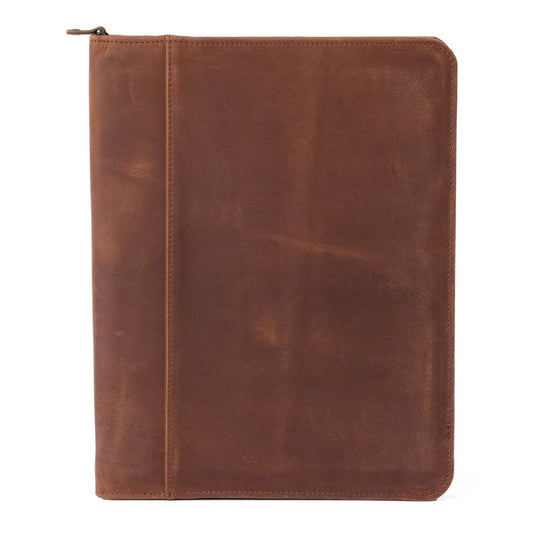 Zip-Up Leather Padfolio - Saddle Verified Leather