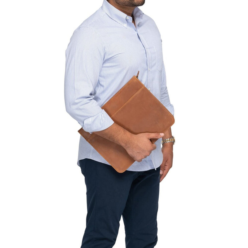 Zip-Up Leather Padfolio - Saddle Verified Leather