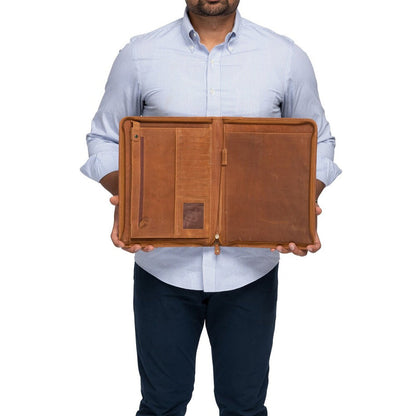 Zip-Up Leather Padfolio - Saddle Verified Leather