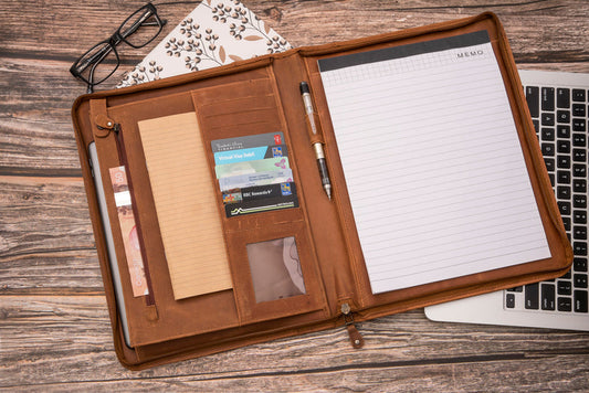 Zip-Up Leather Padfolio - Saddle Verified Leather
